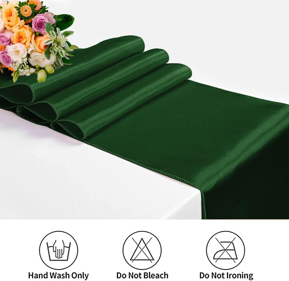 12 Pack Satin Table Runner 12 x 108 Inch Long Satin Table Runners for Wedding Banquet Graduations Birthday Party Decoration (Forest Green)