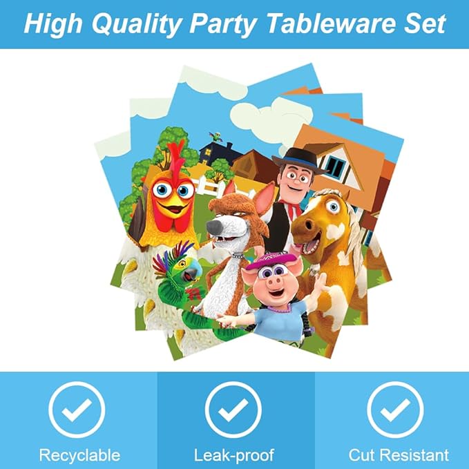 40Pack Lai Granja De Zenoon Party Supplies include 20 plates, 20 napkins for The De Zenoon birthday party decoration