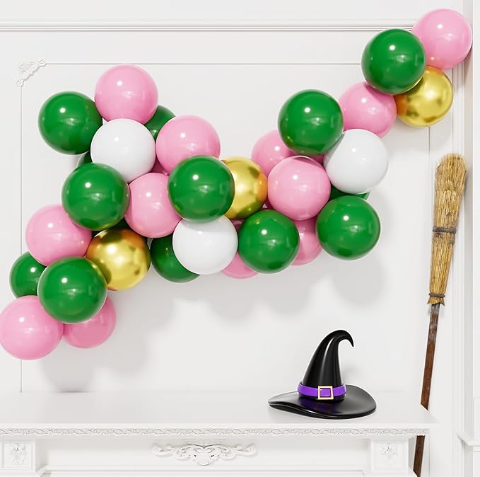 Pink and Green Balloons, 50 Pcs 12 Inch Pastel Pink and Green Balloons, White and Metallic Gold Latex Balloon for Witch Birthday Party Wedding Baby Shower Pajama Party Decor