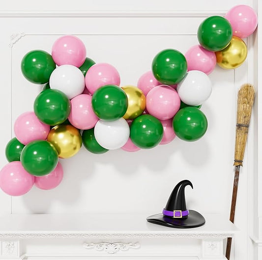 Pink and Green Balloons, 50 Pcs 12 Inch Pastel Pink and Green Balloons, White and Metallic Gold Latex Balloon for Witch Birthday Party Wedding Baby Shower Pajama Party Decor