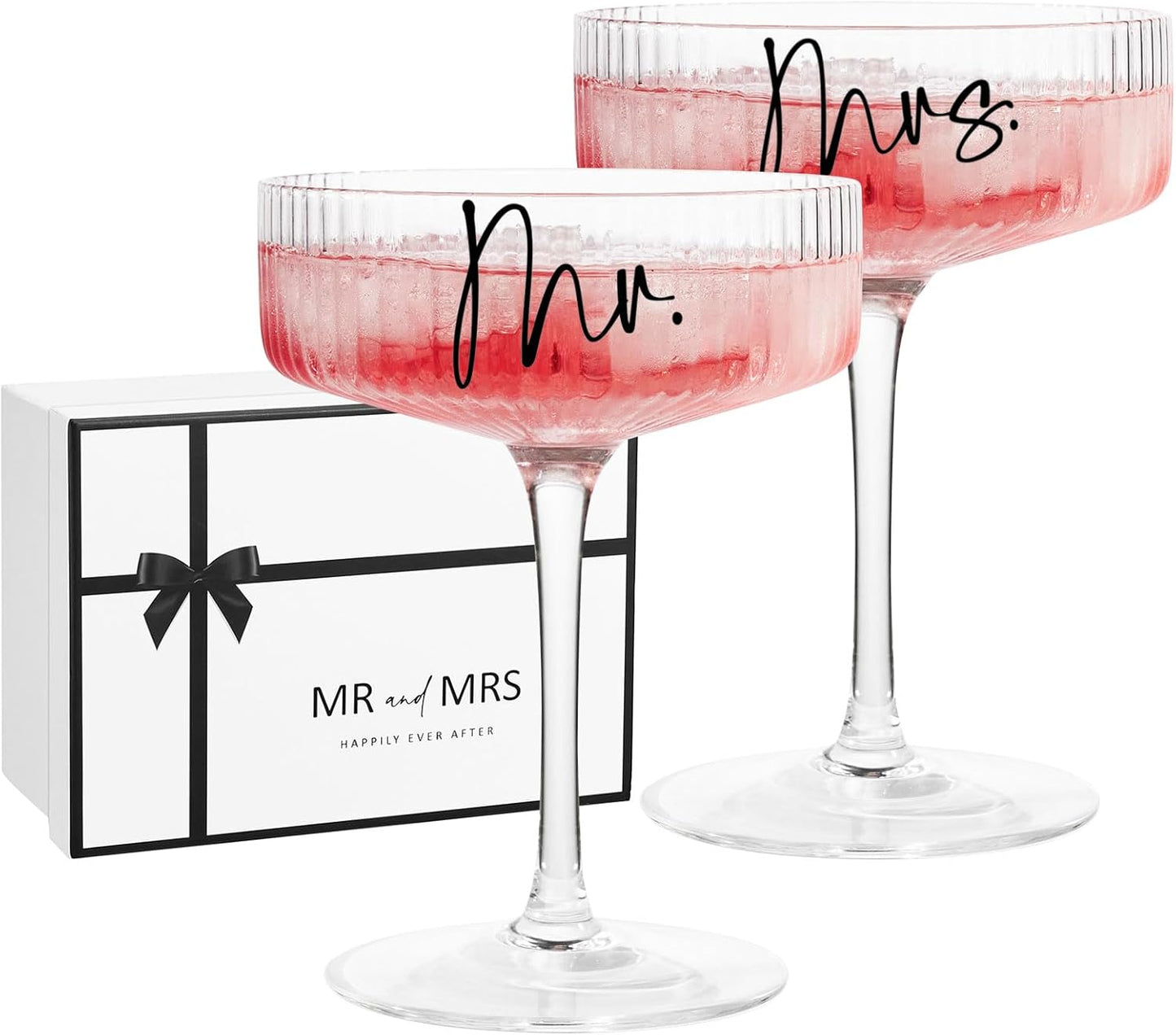 AW BRIDAL Mr and Mrs Champagne Glasses Enagagement Gifts for Newlywed Couples 2025, Bride and Groom Martini Glasses Set of 2 for Wedding Bridal Shower, Anniversary Coupe Glass Set Gift for Margarita