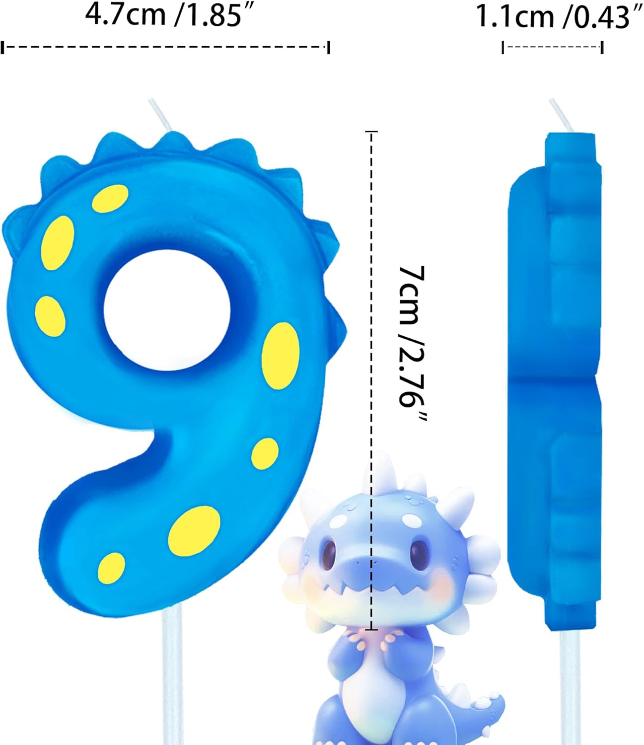Number Birthday Candles(9 Candle Blue) Dinosaur Shape Number Happy Birthday Cake Candles for Dinosaur Birthday Party Decoration Reunions Theme Party