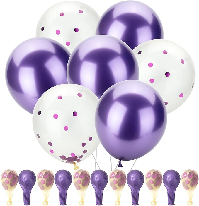 Mr. Pen- Metallic Balloons, 12 Inch, 54 Pack, Metallic Purple Balloons & Confetti for Birthday Party