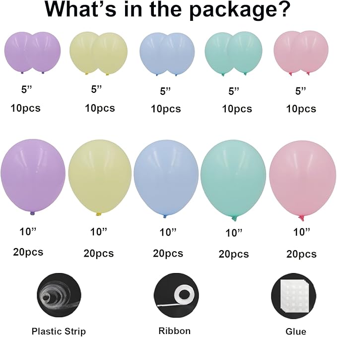 150pcs Pastel Rainbow Balloons Arch Kit, Different Sizes 18" 12" 10" 5" Pastel Latex Balloon for Girl's Baby Shower Mother's Day Unicorn Birthday Easter Gender Reveal Decorations