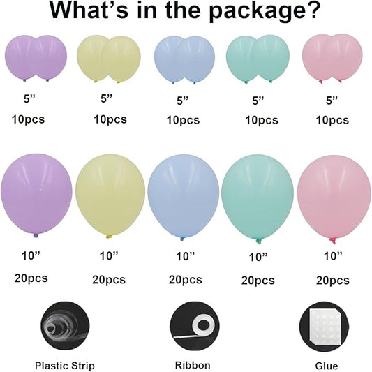 150pcs Pastel Rainbow Balloons Arch Kit, Different Sizes 18" 12" 10" 5" Pastel Latex Balloon for Girl's Baby Shower Mother's Day Unicorn Birthday Easter Gender Reveal Decorations