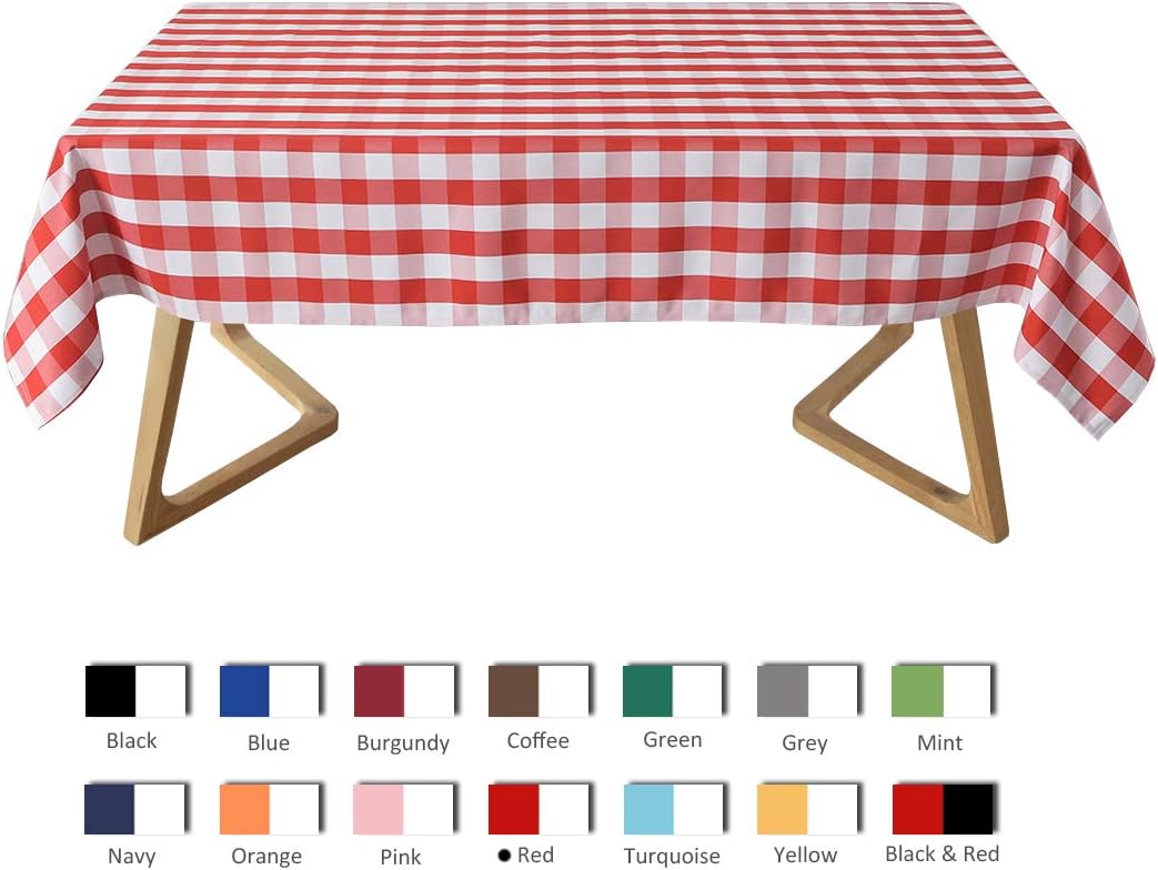 maxmill Checkered Tablecloth Stain Resistant Waterproof Wrinkle Resistant Spillproof Washable Heavy Weight Table Cloth Gingham for Dining Room and Outdoor Use, Rectangle 60 x 140 Inch Red and White