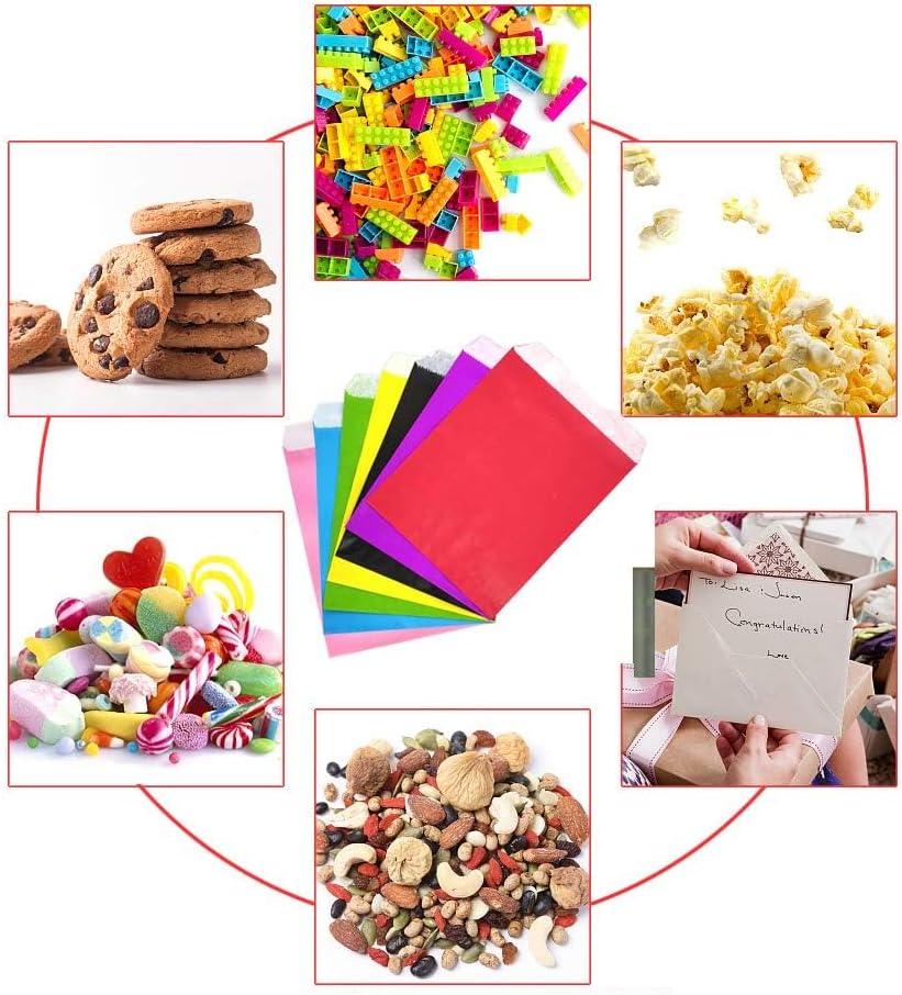 AZOWA Pink Paper Treat Bags 6 x 3 Paper Pink Candy Bags for Candy Buffet (100 CT, 6 x 3 IN)