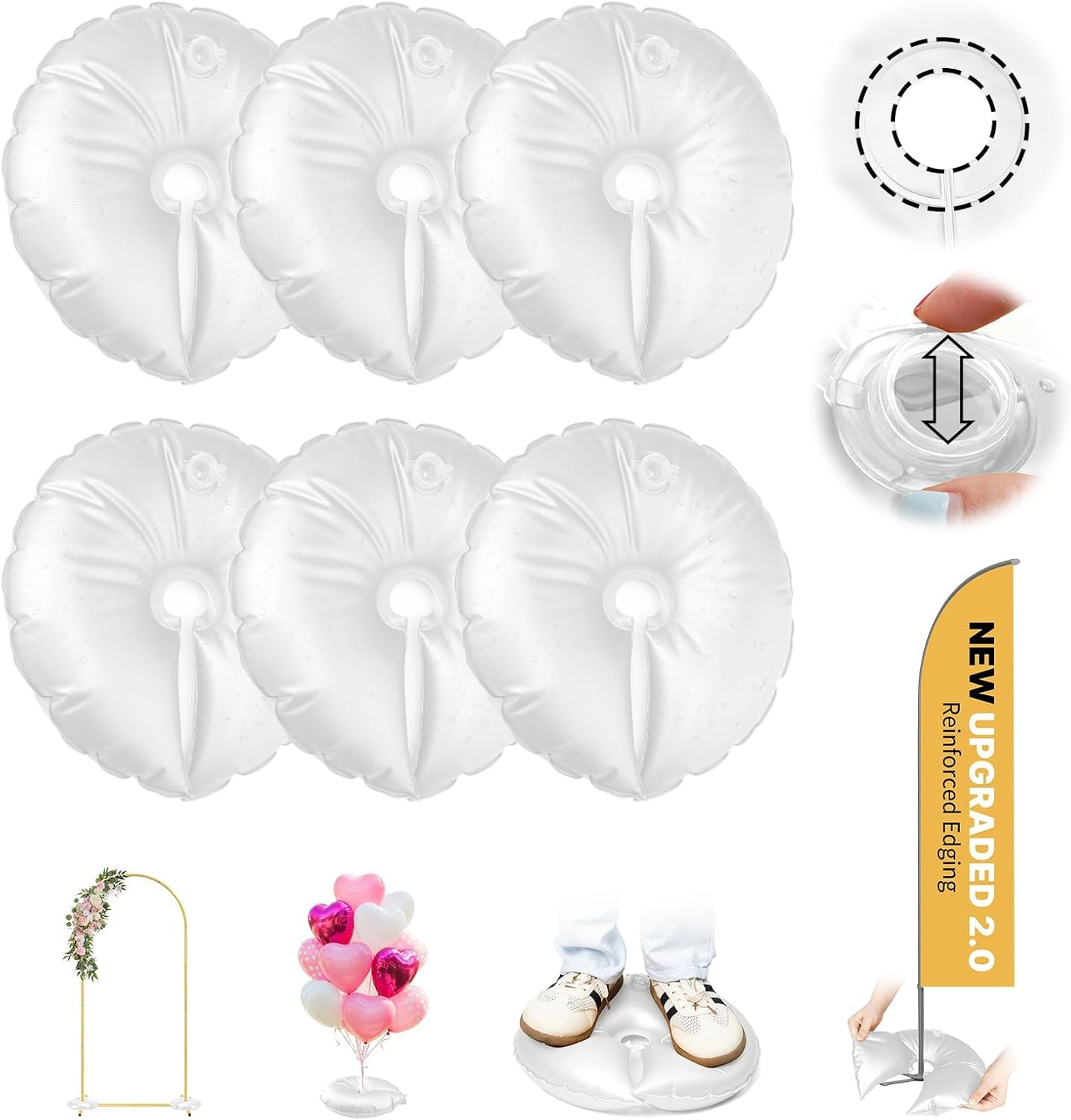 6 Pack Water Weight Bags for Balloon Column Stand And Balloon Arch, Openable Water Fillable Base for Party Wedding Graduation Decor Supplies Accessories, 10 lbs (White)