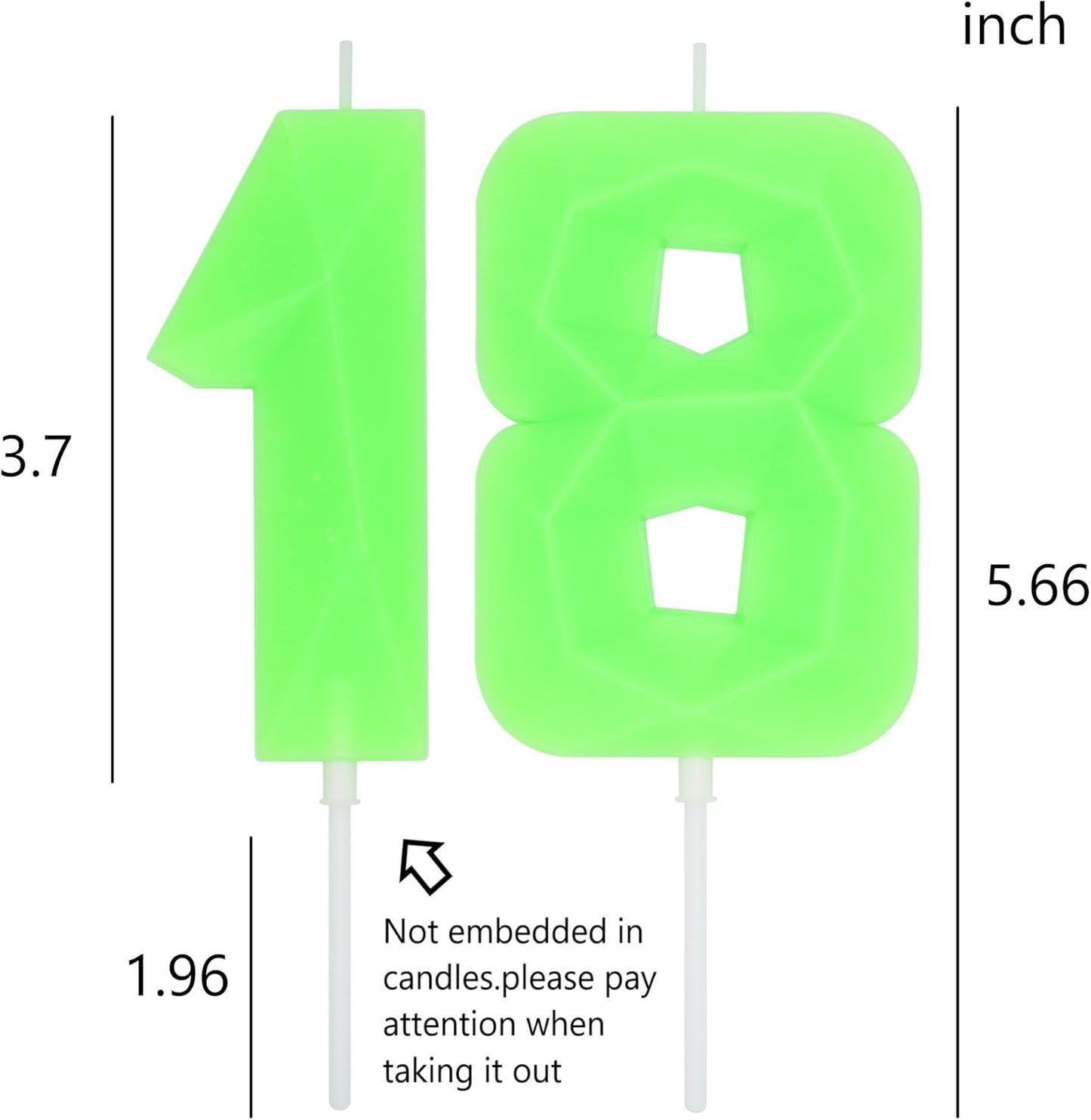 DERVENTA Large Birthday Candle Number 3D Luminous Green 3.7 inch Party Celebration Anniversary Decoration Cake Topper 1 Piece (Luminous Green Number 18)