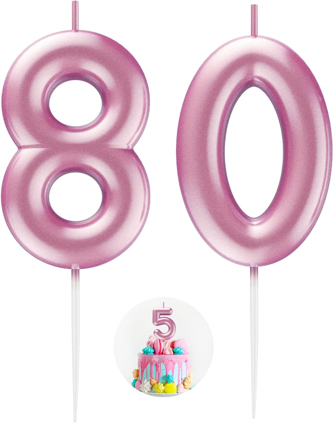 Pink Number 80 Candle Happy Birthday 3D Number Candles for Birthday Cake Party Decoration Wedding Anniversary Celebration Supplies