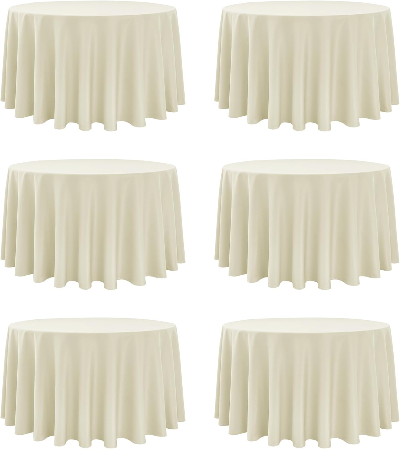 6-Pack Ivory Round Tablecloths, 120 Inches, Stain-Resistant Polyester for 5-6 Ft Round Tables - Washable Table Covers for Weddings, Banquets, Birthday Parties, Events