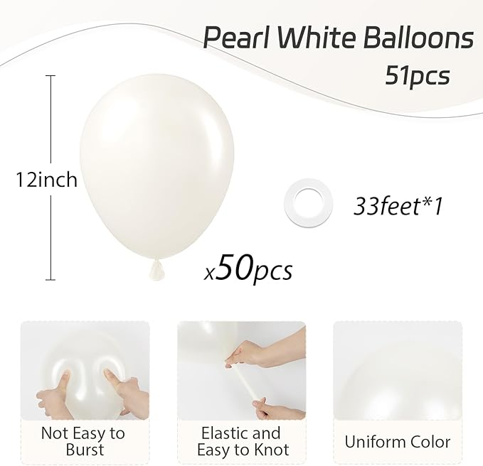 Pearl White Balloons 12 inch, White Latex Balloons 50pcs Party Balloons for Wedding Engagement Bridal Baby Shower Birthday Party Decorations