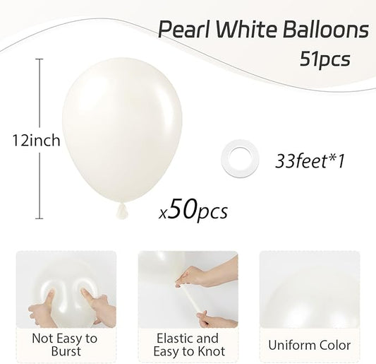 Pearl White Balloons 12 inch, White Latex Balloons 50pcs Party Balloons for Wedding Engagement Bridal Baby Shower Birthday Party Decorations