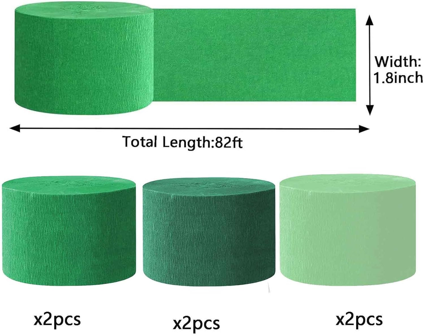 We Moment Green Crepe Paper Streamers - 6 Rolls Party Streamers for Green Party Decorations