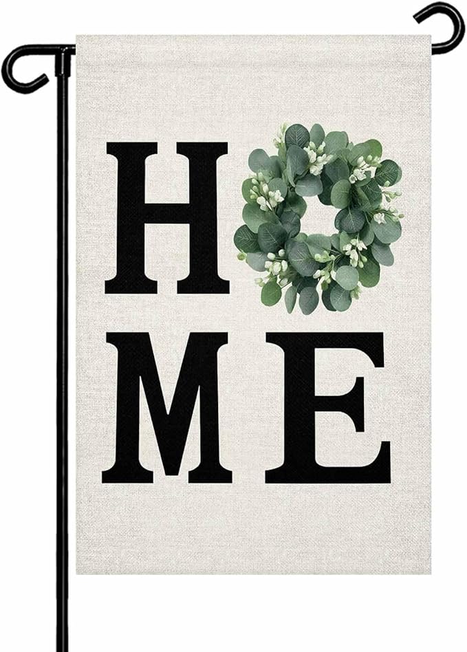 Home Green Eucalyptus Leaves Garland Garden Flags 28x40 Inch Double Sided Welcome Yard Flags for Outdoor Decor Retro Linen Yard Outside Seasonal Decoration