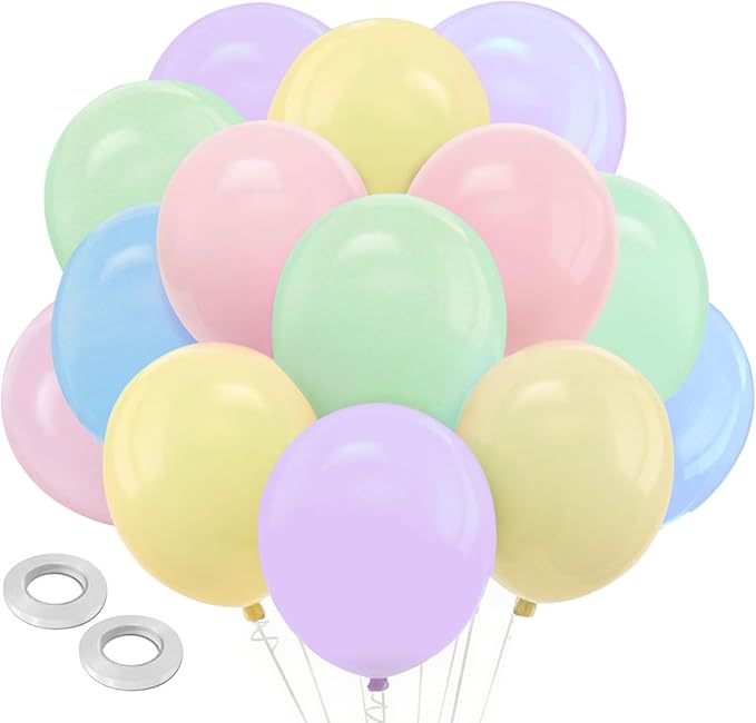 12 Inch Pastel Balloons Assorted Color - 100pcs Macaron Birthday Ballons Latex Party Balloons for Balloon Arch Garland, Graduation Birthday Baby Shower Decorations, Rainbow Pink Blue Yellow Baloon