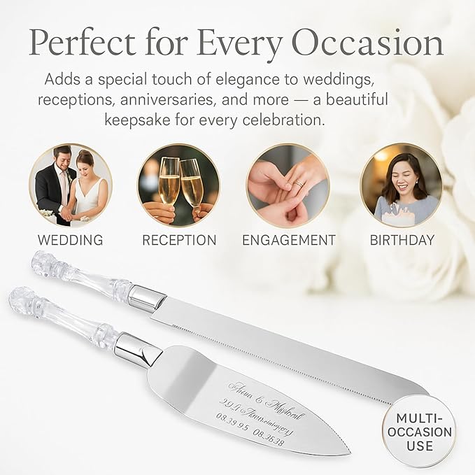 GIFTS INFINITY Personalized Wedding Cake Knife and Server Set with Engraving – Mis Quince Anos, Keepsake Gift for Wedding, Anniversary, Reception, Birthday & Other Occasions (CT-101V)