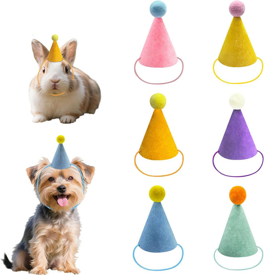 6 Pcs Colorful Mini Party Hats for Stuffed Animals, Birthday Party Felt Cone Hat for Cat Dolls Dog Rabbit Puppies Birthday Party Decorations