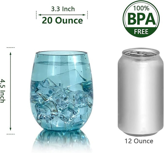 Set of 6 Acrylic Wine Glasses, 20-ounce Plastic Tumbler for Party Use,BPA Free,Dishwasher Safe (Teal)