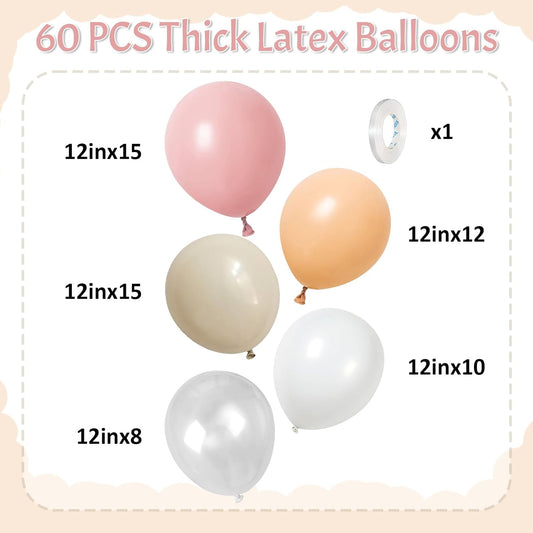 Blush Pink Balloons 60 Pcs 12 Inch Dusty Pink White Sand Latex Balloon Retro Pink Nude Cream Clear Balloons for Bridal Baby Girls Shower Boho Bachelorette Birthday Wedding Party Decorations