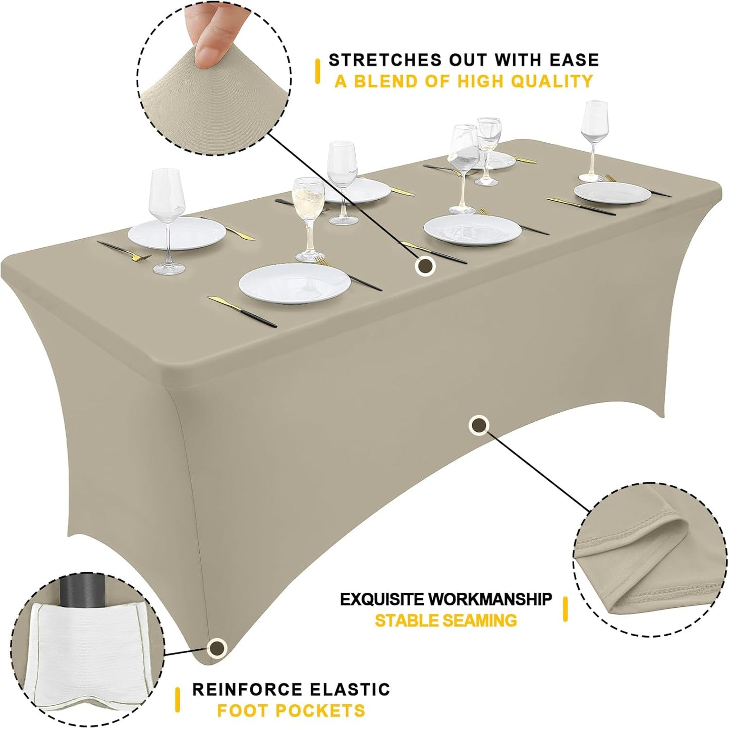 Smiry 2 Pack Spandex Table Cloth 5FT, Elastic Fitted Stretch Tablecloths, Washable and Wrinkle Free Rectangular Patio Table Cover for Outdoor, Wedding, Banquet (Taupe, 60Lx30Wx30H Inch)
