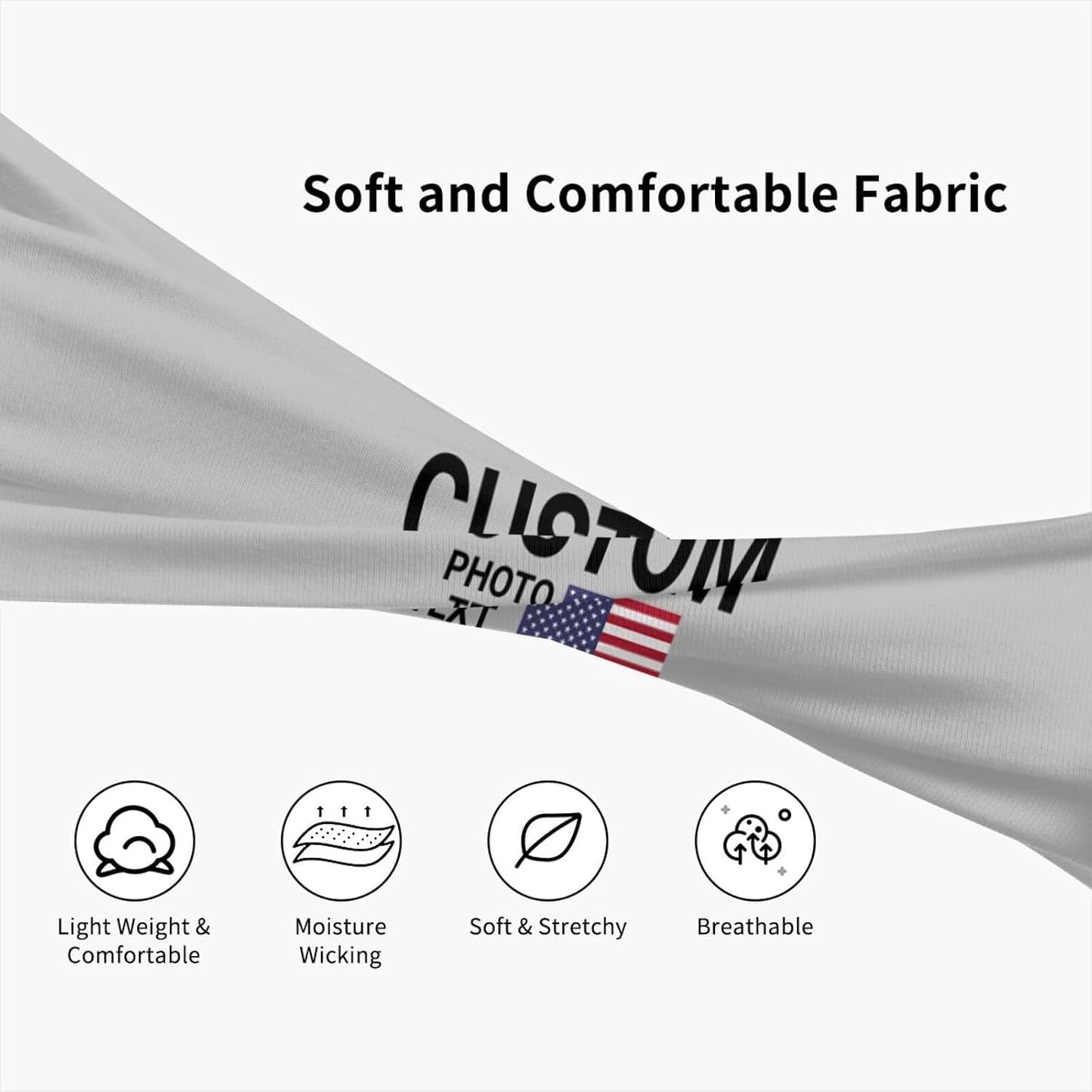 Custom Sports Headband Sweatband Bandana Add Your Photo Logo Text Number, Bulk Customized Unisex Sports Moisture Wicking Breathable Elastic