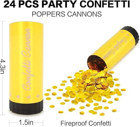 Confetti Cannon 24 Pack Small gold Confetti Poppers ideal for Weddings, Birthdays, Graduations, Baby Showers, New Year's Eve Parties Fun Party Decorations