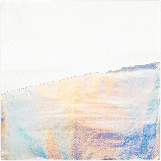 Andaz Press Holographic Silver Foil Dipped 6.5-Inch Lunch Iridescent Napkins Bulk 50-Pack Count, 3-Ply Disposable Modern Lunch Metallic Holographic Napkins for Iridescent Theme Party Baby Shower