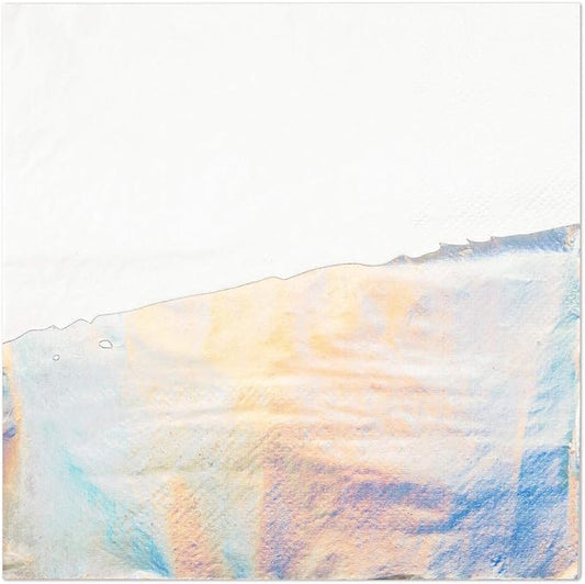 Andaz Press Holographic Silver Foil Dipped 6.5-Inch Lunch Iridescent Napkins Bulk 50-Pack Count, 3-Ply Disposable Modern Lunch Metallic Holographic Napkins for Iridescent Theme Party Baby Shower