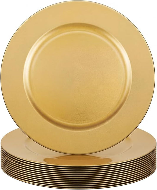 Tanlade 12 Pcs 13 Inch Charger Plates Bulk Round Wedding Chargers Plastic Dinner Plates for Table Setting Wedding Party Decoration (Gold)