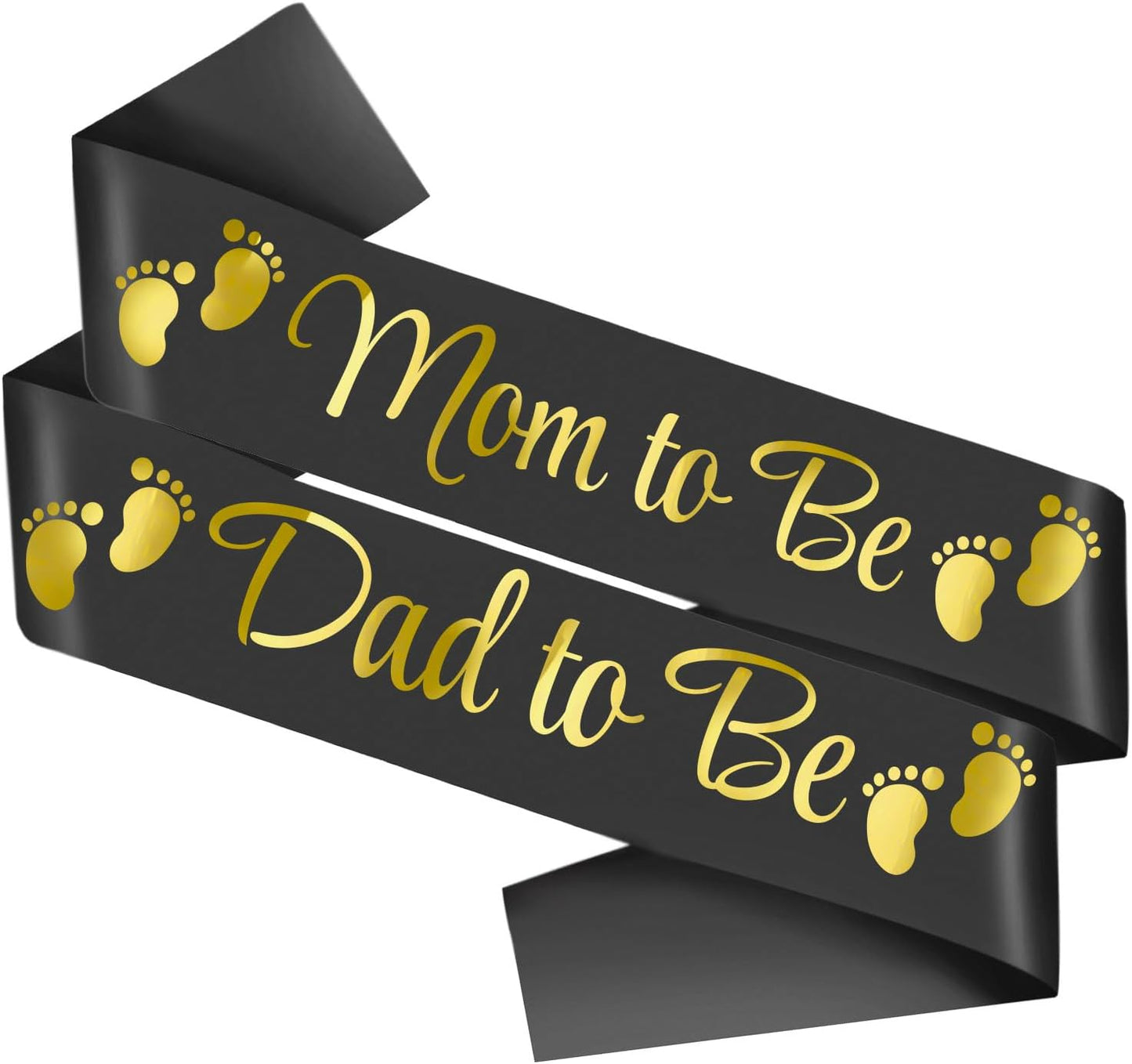 2pcs Mom to be and Dad to be Baby Shower Sash，Black Satin with Gold Letters Sash for New Mom Dad Baby Shower Party Gender Reveal Supplies Decorations