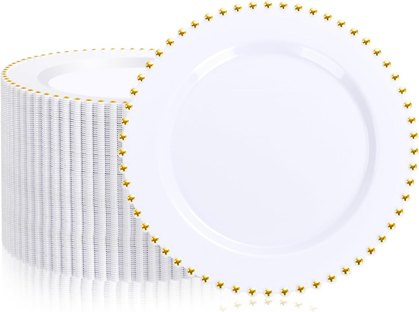 supernal 100 Pieces White and Gold Plastic Plates, 10 Inch Elegant Disposable Plates, Heavy Duty Plastic Dinner Plates for Christmas, Thanksgiving, Party, Wedding and Birthday