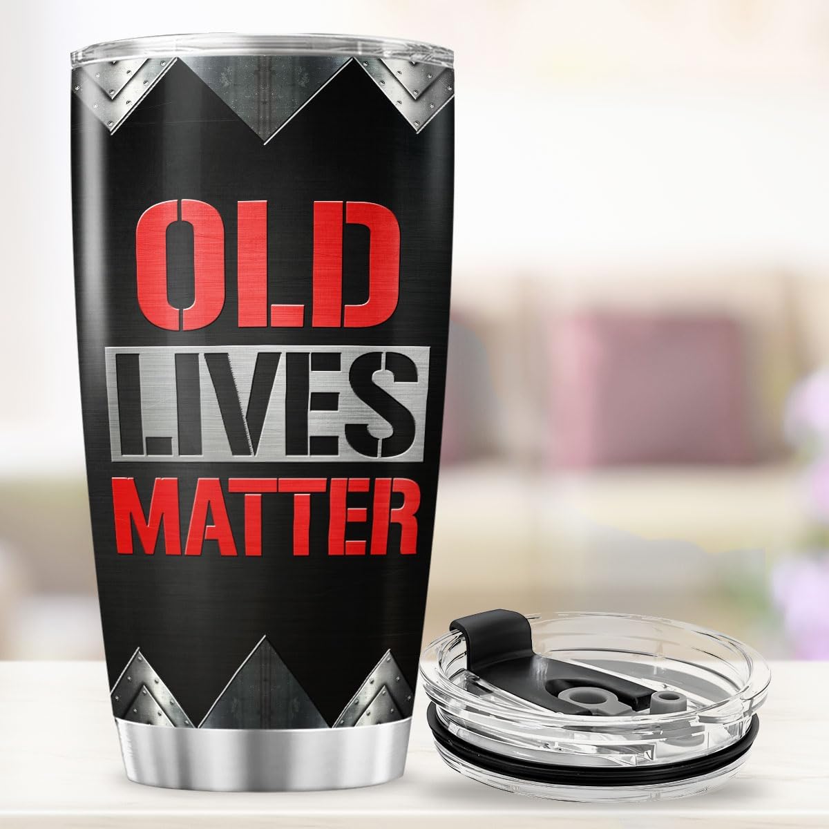 Old Lives Matter Patriotic Tumbler, Funny American Travel Cup 20oz, Stainless Steel Insulated Mug for Dad Grandpa Retirement Gift, Hot Cold Drinkware for Men