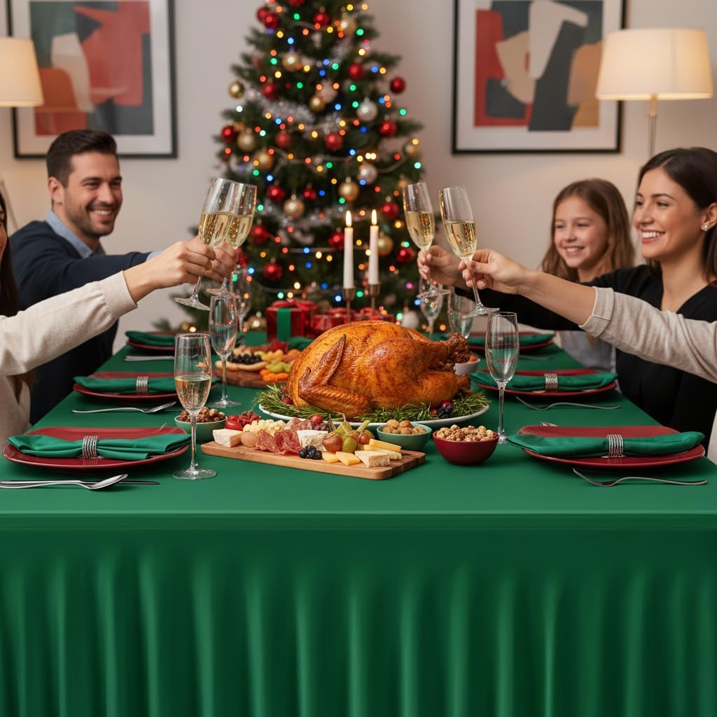HolidayIdeas 2 Pack Hunter Green Spandex Table Cover for 8ft Rectangle Desk, 96 Inch Fitted Skirt for Christmas Buffet Party