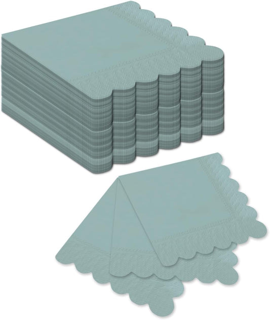 qiqee Still Blue Cocktail Dinner Napkins 5x5inch Disposable Beverage,Wedding, Birthday Party Dessert Wave Paper Napkins(120 Count)