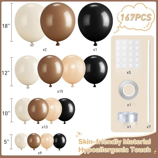 Black Brown Nude White Balloon Garland Arch Kit, 167Pcs Western Cowboy Balloons for Boy First Rodeo Wild West Country Birthday Farm Boho Chic Baby Shower Wedding Party Decorations