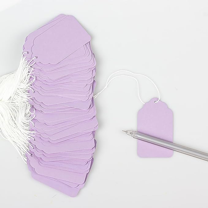 Tags with String Attached,500 Pcs Blank Marking Tags (2.75"x1.57",Light Purple)