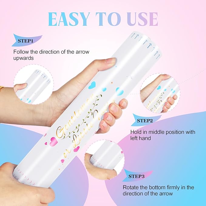 Gender Reveal Confetti Cannon,2 Blue 2 Pink Paper Connon Safty Party Poppers Shoots 20-25ft,12 inch Upgrade Firmware Baby Shower Gender Reveal Party Supplies Maternity Shoots