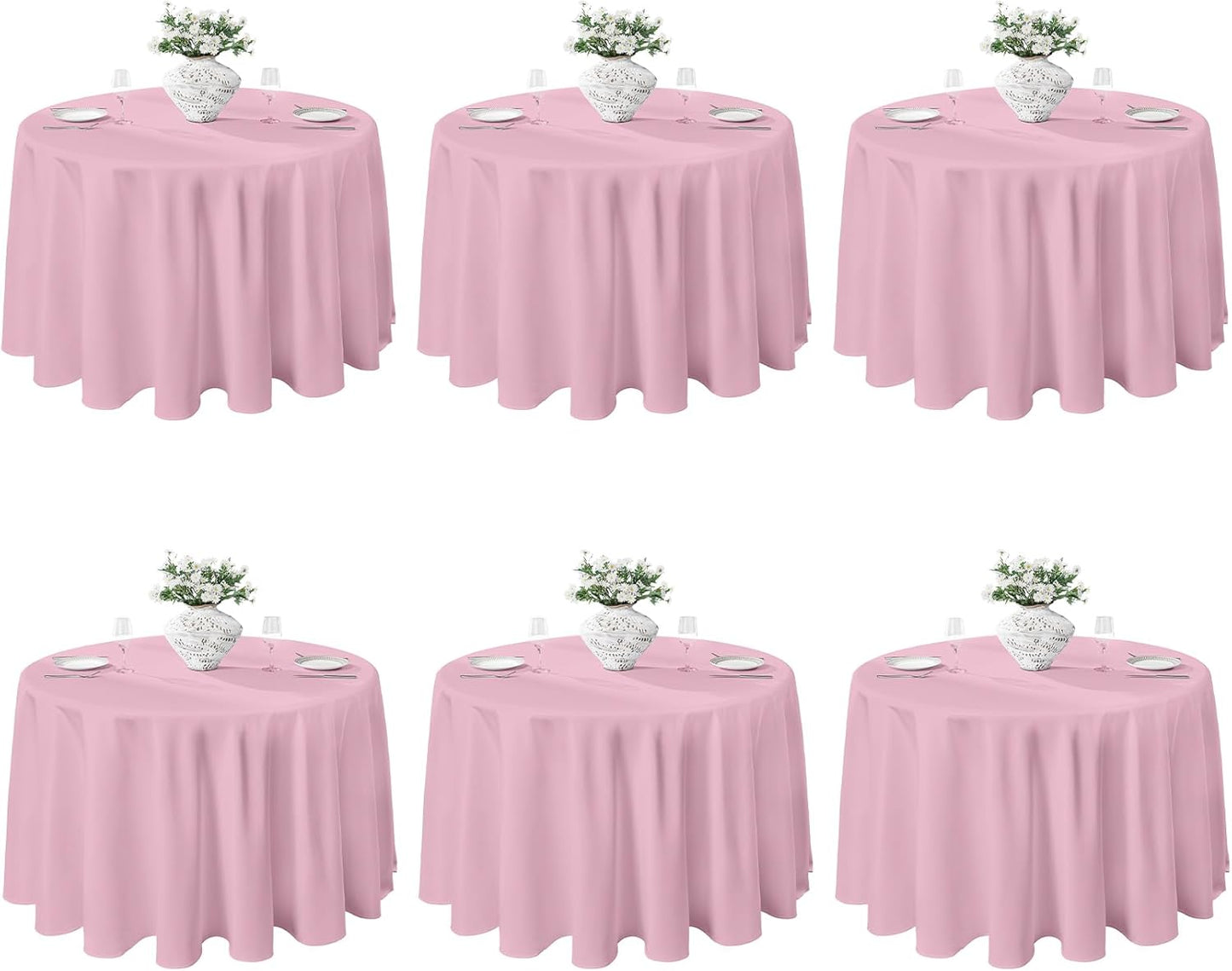 VidaFete Tablecloth 6 Pack 120inch Round Table Cloth Polyester, Stain Wrinkle Resistant Polyester Dining Table Cover for Kitchen Dinning Party Wedding Round Tabletop Buffet Decoration(Pink)