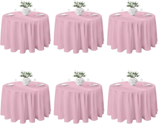 VidaFete Tablecloth 6 Pack 120inch Round Table Cloth Polyester, Stain Wrinkle Resistant Polyester Dining Table Cover for Kitchen Dinning Party Wedding Round Tabletop Buffet Decoration(Pink)