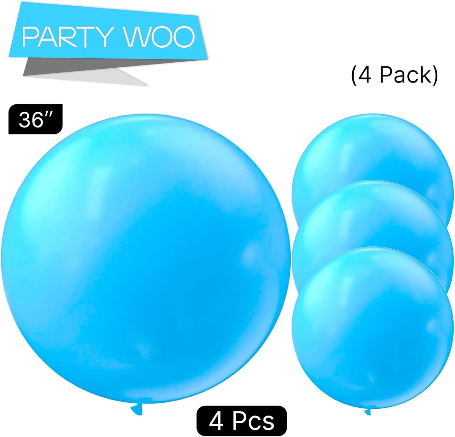 PartyWoo Light Blue Balloons 4 pcs 36 Inch Extra Large Big Jumbo Giant Baby Pastel Sky Aqua Blue Balloons for Graduation Baby Shower Gender Reveal Weddings Birthday Party Decorations Blue-Y20