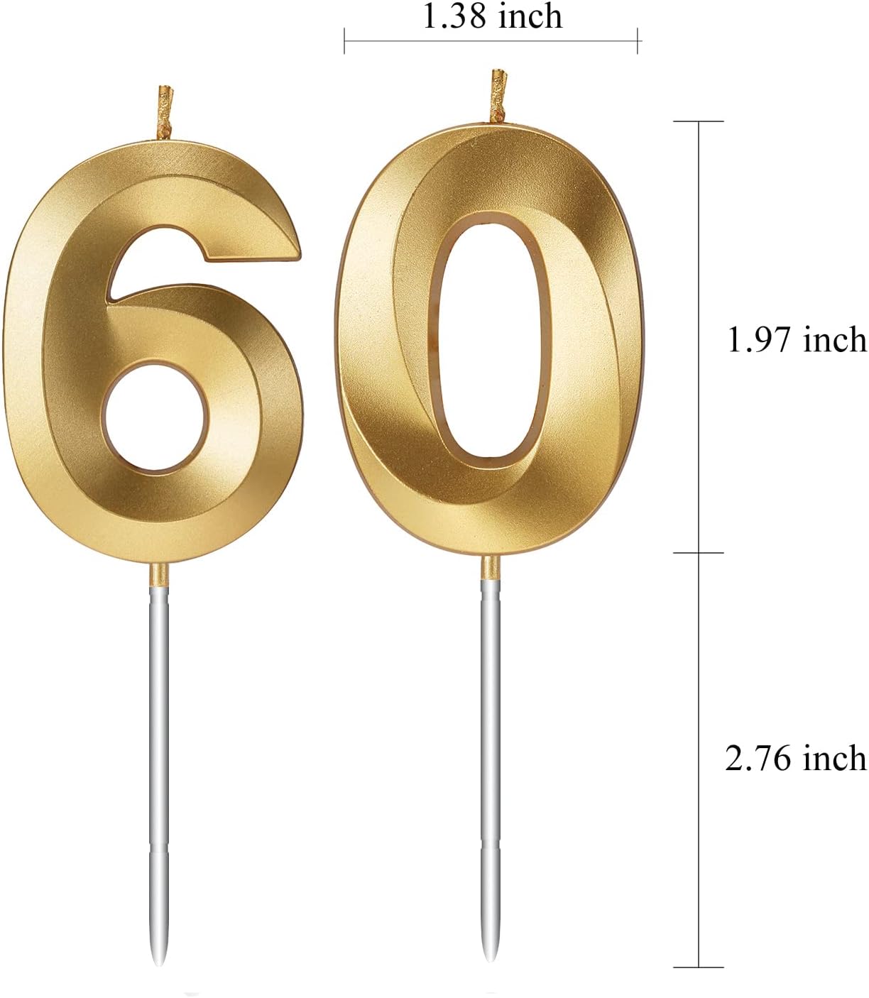 60th Birthday Candles for Cakes Numbers Candle Happy 60 Birthday 3D Designed Wedding Anniversary Party Cake Topper Decorations (60, Gold)
