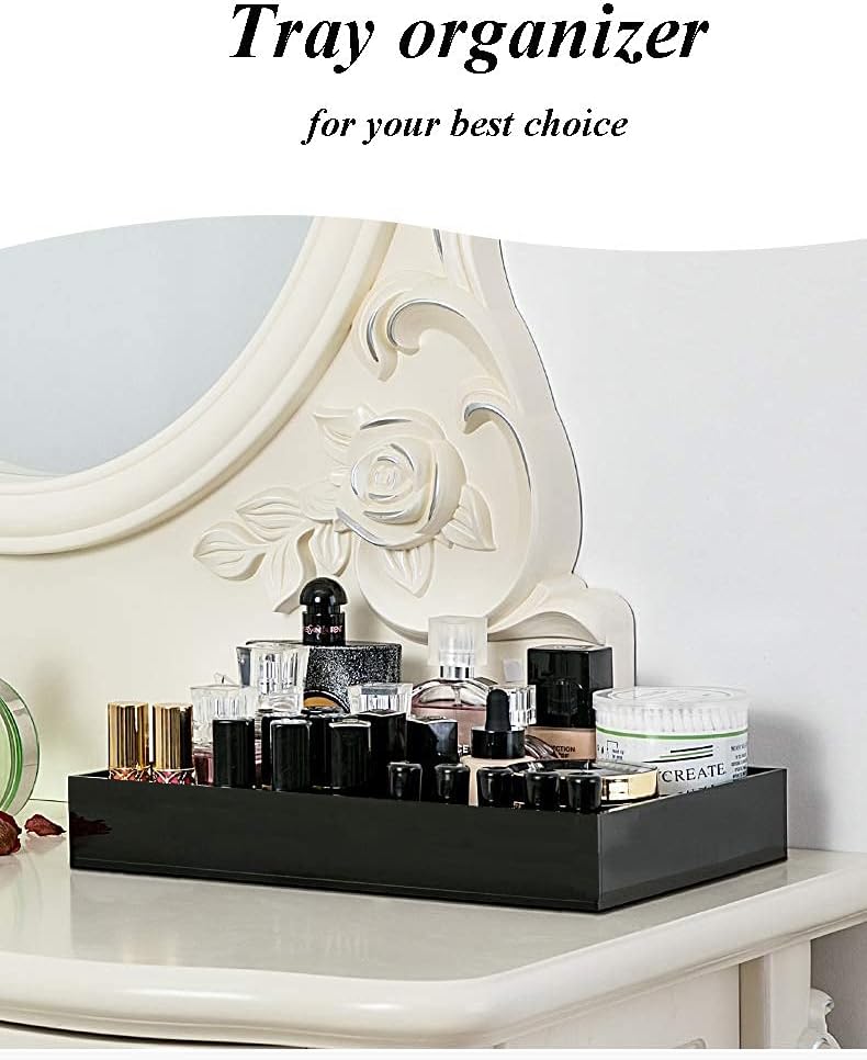Waterproof Acrylic Vanity Tray, Sturdy Valet Tray Organizer, 10.2 x 8.5 x 1.8 Inch Jewelry Tray, Black