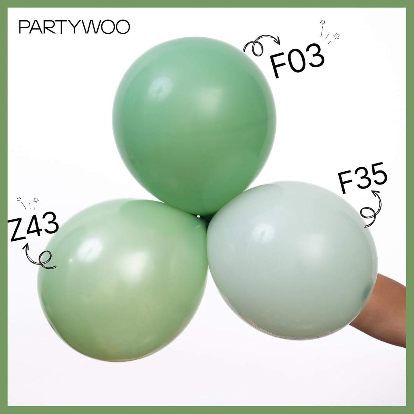 PartyWoo Dusty Green Balloons 50 pcs 5 Inch Small Mini Matte Sage Olive Boho Green Eucalyptus Latex Balloons for Wedding Baby Shower Gender Reveal Birthday Graduation Party Decorations Green-F03