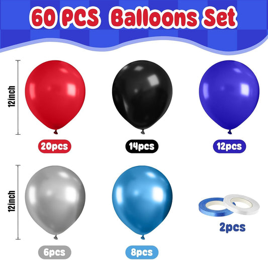 Paready Red Black Blue Balloons Set, 60Pcs Latex Balloons, 12Inch Metallic Blue Silver Balloon Red Black Latex Balloon Helium for Boys Baby Shower Birthday Party Decorations