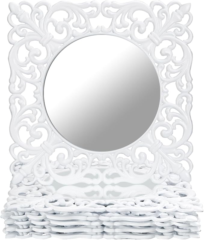 MAONAME 12" White Charger Plates Set of 6, Mirror Charger for Dinner Plates, Plastic Plate Chargers with Embossed Rims, Square Chargers for Table Setting, Wedding
