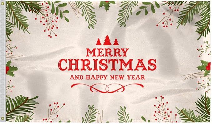 AGAS Merry Christmas Flag 3x5 Ft - Merry Christmas and Happy New Year Flags Vivid Color 200 Denier Nylon Holiday Flag With Brass Grommets for Indoor Outdoor Decoration