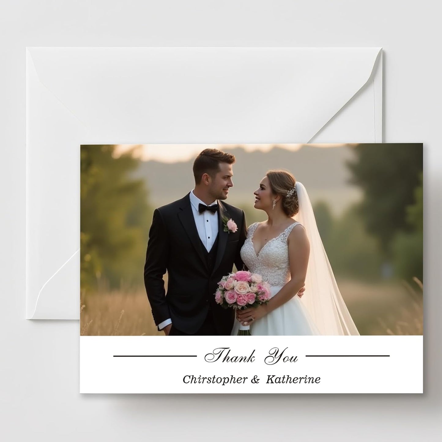 Personalized Save the Date Wedding Invitation Card with Photo 4x6inch 350GSM Papers and Envelopes, Custom Thank You card for Weddings, Birthdays and Parties, 50pcs or more (Horizontal with 1 Photo)