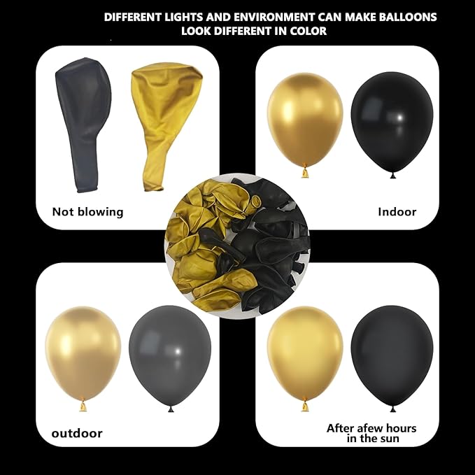 Black and Gold Balloons Garland Arch Kit, 134pcs Black and Metallic Gold Balloons with Different Size for Graduation, 2024 New Year, Birthday, Anniversary Party Decorations Supplies