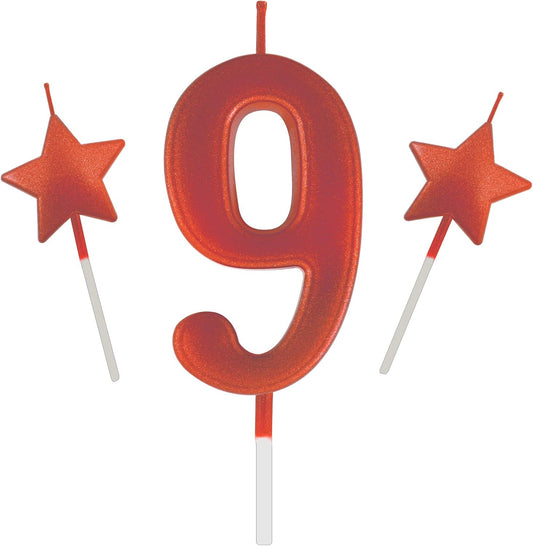 2.75in Red Number 9 Birthday Candles, Glitter Red Happy Birthday Cake Cupcake Toppers Decoration and Celebrating for Adults/Kids Party Baking (2.75in Red Number 9)